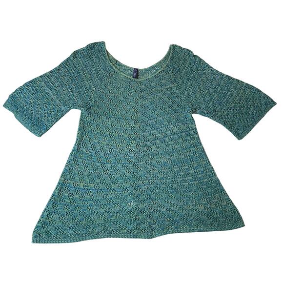Great Northwest Indigo Sweaters - Great Northwest Indigo Boho Blue Aqua Knit Light Weight 3/4 Sleeve Sweater 1X